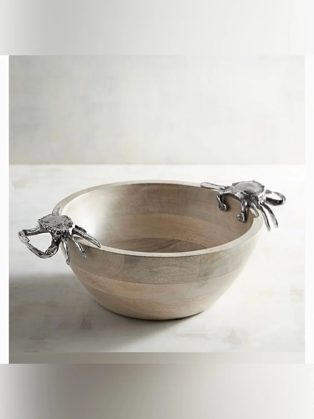 Pier 1 Imports Retired Coastal Theme Wooden Serving Bowl with Metal Crab Handles